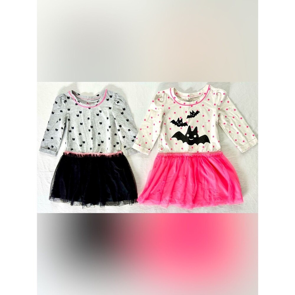 Circo Girls Cat & Bat 3/4 Sleeve Tutu Dresses Lot of 2 Pink & Black Size 5T